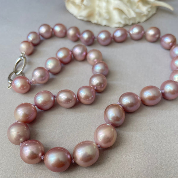 strawberry pink near round Chinese fresh water pearl necklace