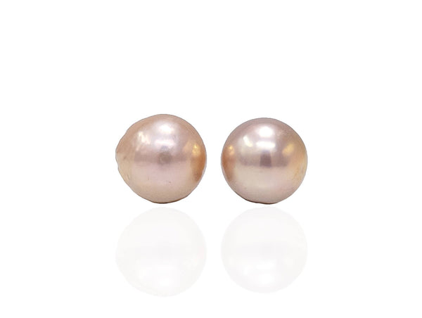 Rose Peach Round Japan Kasumi Pearls pair