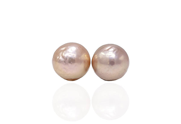 Rose Peach Round Japan Kasumi Pearls pair