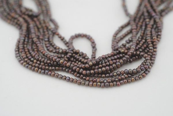 10 strand set of tiny dyed deep brown pearls