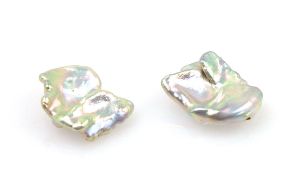 free form silver pearl pair
