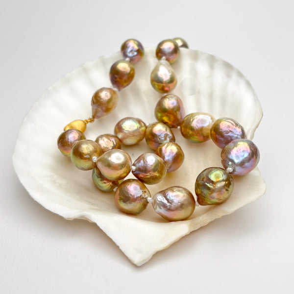 Champagne color baroque fresh water pearl necklace