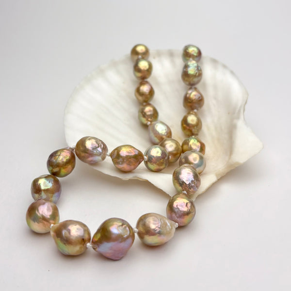 Champagne color baroque fresh water pearl necklace