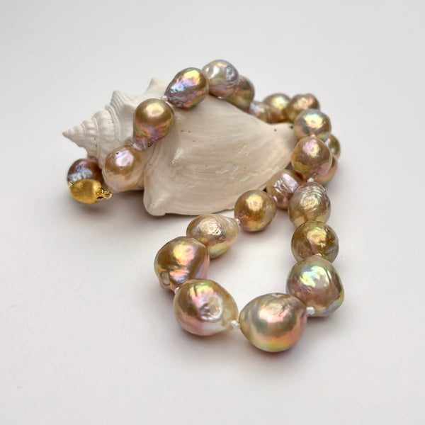 Champagne color baroque fresh water pearl necklace
