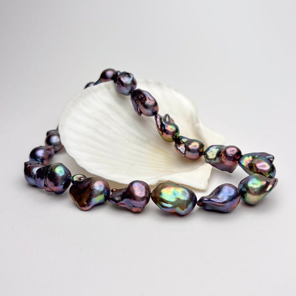 Peacock dyed color fresh water giant flame ball pearl necklace