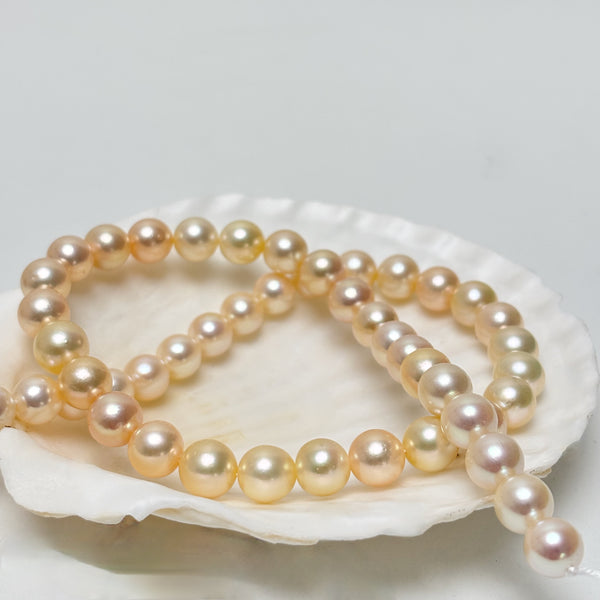 soft golden with peach overtones Japan Akoya pearl strand