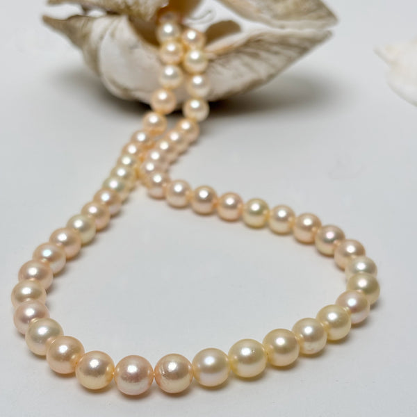 8.3-8.8mm Japan Akoya pearl strand with light peach overtones