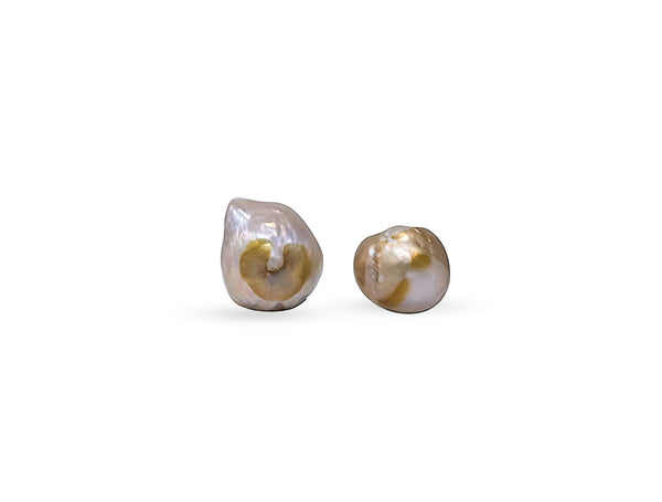 2 pearl lot of golden-dappled japan kasumi pearls