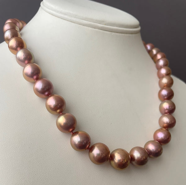 metallic luster copper pink Chinese freshwater pearl necklace
