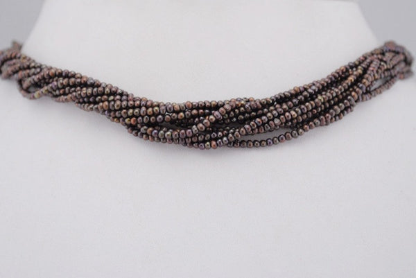 10 strand lot of tiny dyed deep brown pearls