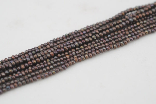 10 strand lot of tiny dyed deep brown pearls